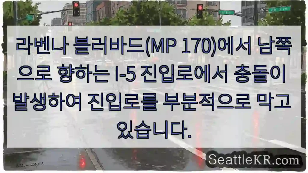 라벤나 블러바드(MP 170)에서 남쪽으로 향하는 I-5 진입로에서 충돌이 발생하여