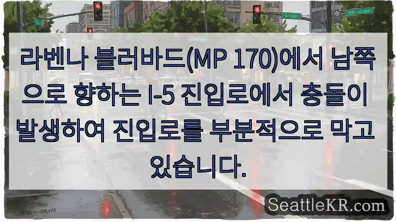 라벤나 블러바드(MP 170)에서 남쪽으로 향하는 I-5 진입로에서 충돌이 발생하여