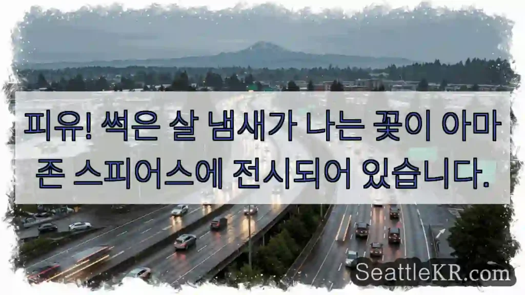 피유! 썩은 살 냄새가 나는 꽃이 아마존 스피어스에 전시되어 있습니다.