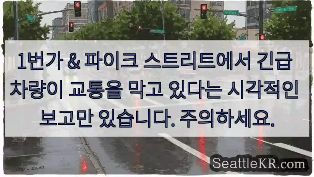 1번가 & 파이크 스트리트에서 긴급 차량이 교통을 막고 있다는 시각적인 보고만 있습니다.