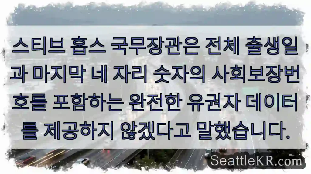 스티브 홉스 국무장관은 전체 출생일과 마지막 네 자리 숫자의 사회보장번호를 포함하는