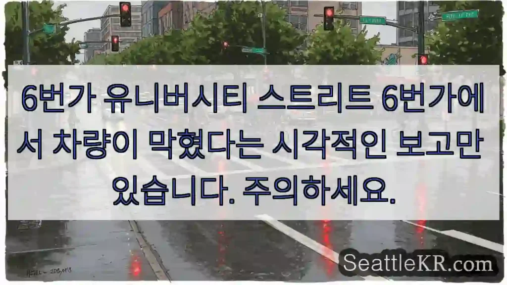 6번가 유니버시티 스트리트 6번가에서 차량이 막혔다는 시각적인 보고만 있습니다.