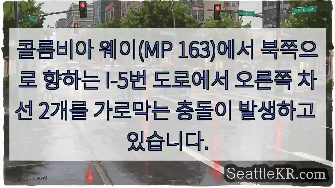 콜롬비아 웨이(MP 163)에서 북쪽으로 향하는 I-5번 도로에서 오른쪽 차선 2개를