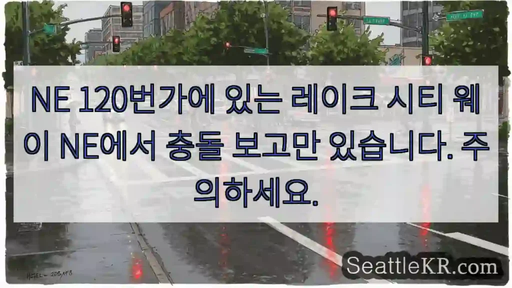 NE 120번가에 있는 레이크 시티 웨이 NE에서 충돌 보고만 있습니다. 주의하세요.