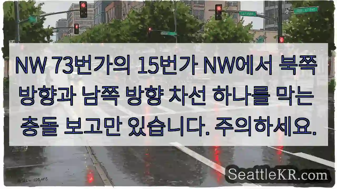 NW 73번가의 15번가 NW에서 북쪽 방향과 남쪽 방향 차선 하나를 막는 충돌 보고만