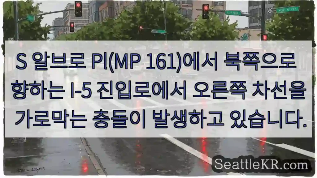 S 알브로 Pl(MP 161)에서 북쪽으로 향하는 I-5 진입로에서 오른쪽 차선을