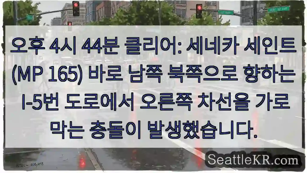 오후 4시 44분 클리어: 세네카 세인트(MP 165) 바로 남쪽 북쪽으로 향하는