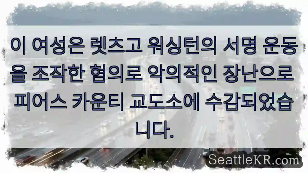 이 여성은 렛츠고 워싱턴의 서명 운동을 조작한 혐의로 악의적인 장난으로 피어스 카운티