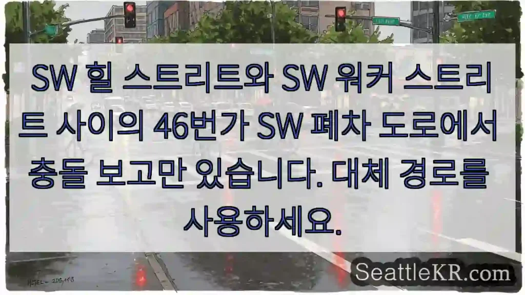 SW 힐 스트리트와 SW 워커 스트리트 사이의 46번가 SW 폐차 도로에서 충돌 보고만