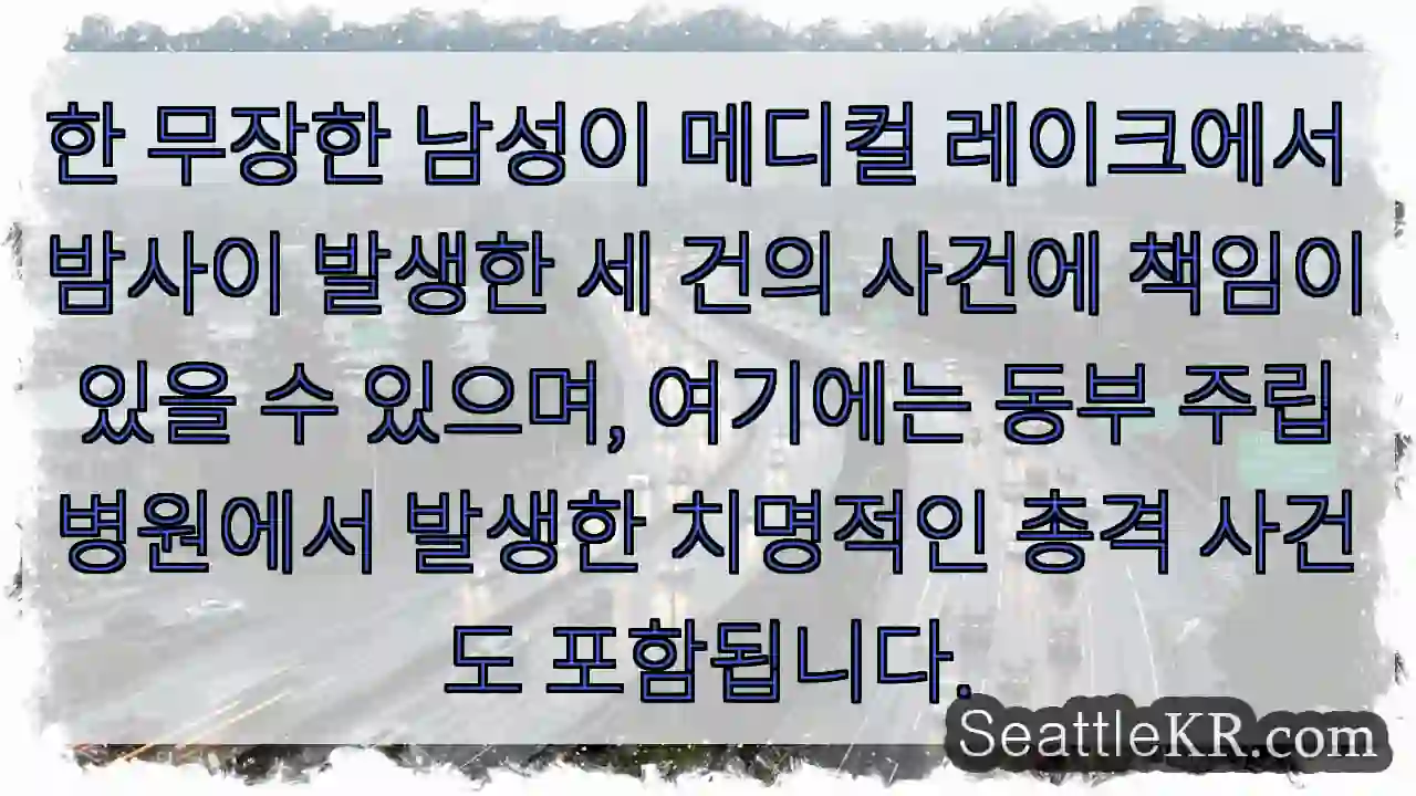 한 무장한 남성이 메디컬 레이크에서 밤사이 발생한 세 건의 사건에 책임이 있을 수