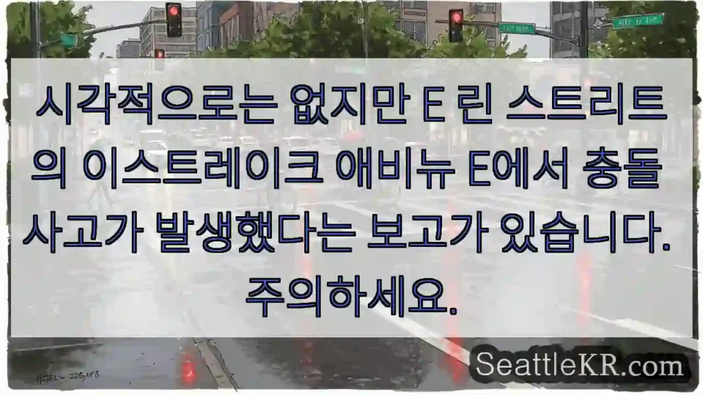 시각적으로는 없지만 E 린 스트리트의 이스트레이크 애비뉴 E에서 충돌 사고가 발생했다는