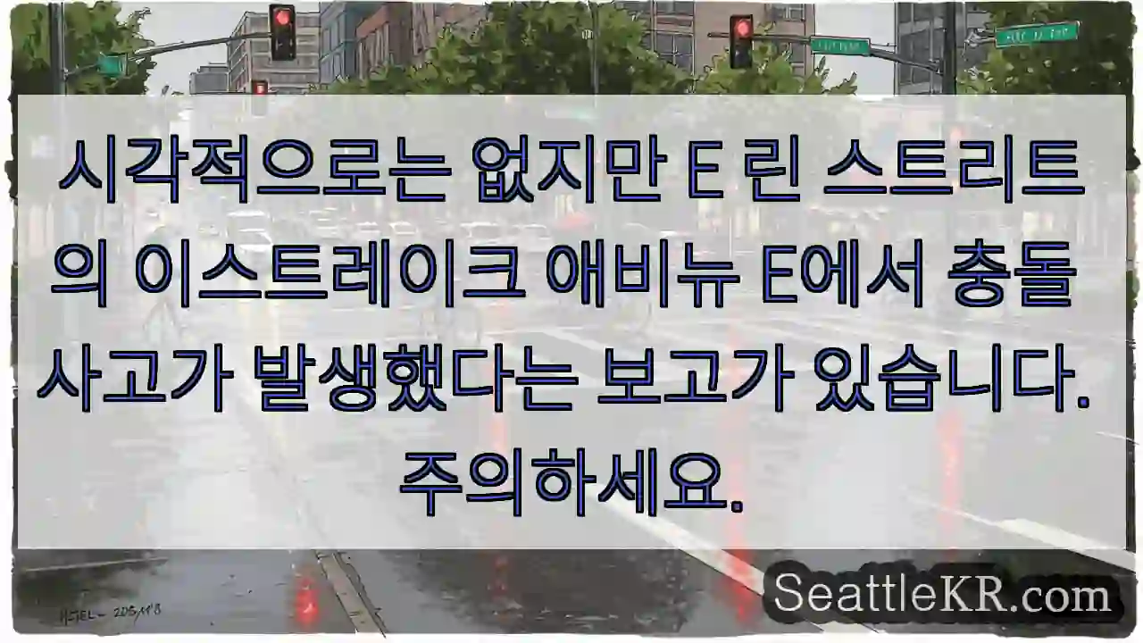 시각적으로는 없지만 E 린 스트리트의 이스트레이크 애비뉴 E에서 충돌 사고가 발생했다는