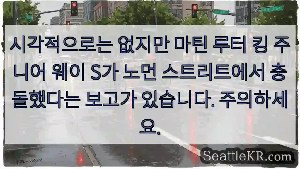 시각적으로는 없지만 마틴 루터 킹 주니어 웨이 S가 노먼 스트리트에서 충돌했다는 보고가