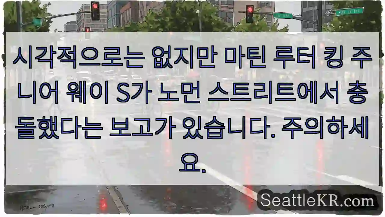 시각적으로는 없지만 마틴 루터 킹 주니어 웨이 S가 노먼 스트리트에서 충돌했다는 보고가