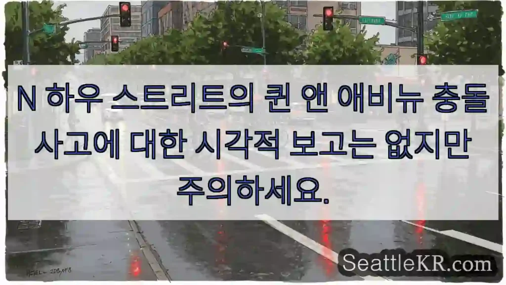 N 하우 스트리트의 퀸 앤 애비뉴 충돌 사고에 대한 시각적 보고는 없지만 주의하세요.