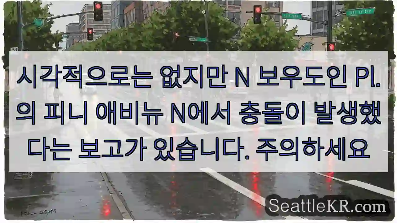 시각적으로는 없지만 N 보우도인 Pl.의 피니 애비뉴 N에서 충돌이 발생했다는 보고가