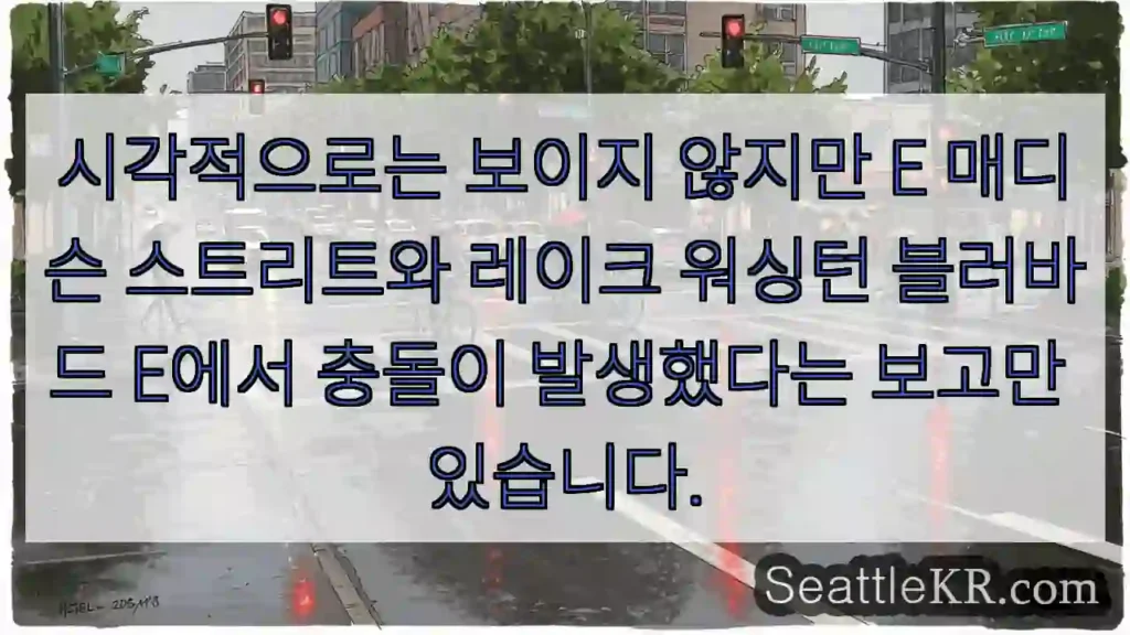 시각적으로는 보이지 않지만 E 매디슨 스트리트와 레이크 워싱턴 블러바드 E에서 충돌이