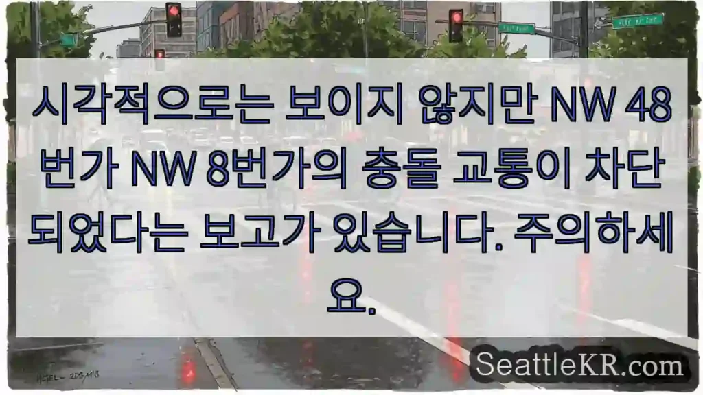 시각적으로는 보이지 않지만 NW 48번가 NW 8번가의 충돌 교통이 차단되었다는 보고가