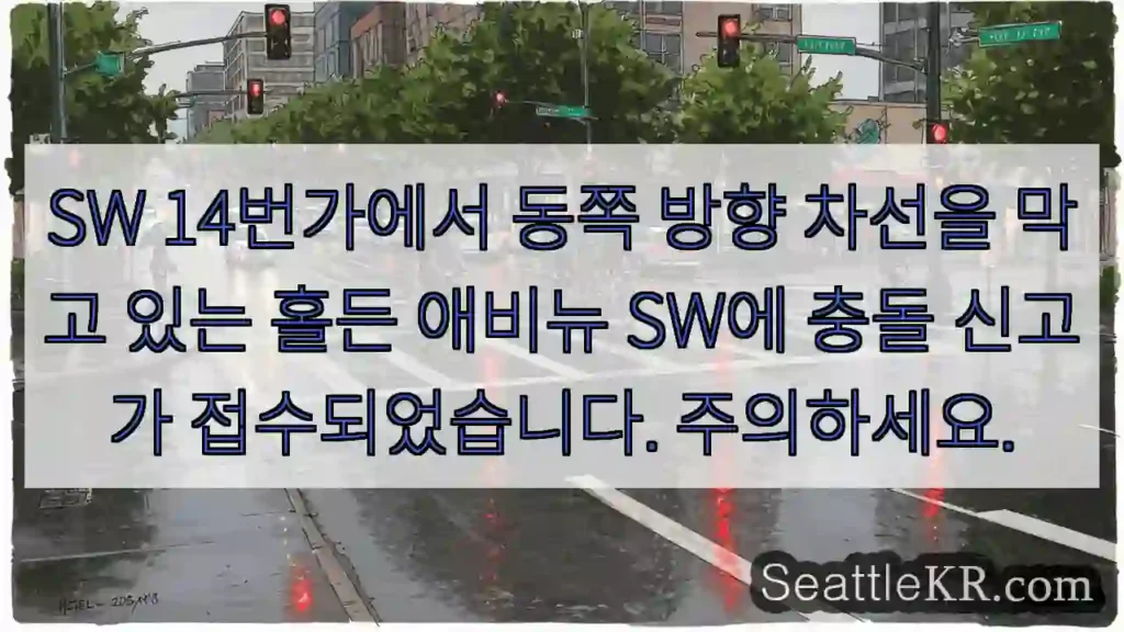 SW 14번가에서 동쪽 방향 차선을 막고 있는 홀든 애비뉴 SW에 충돌 신고가