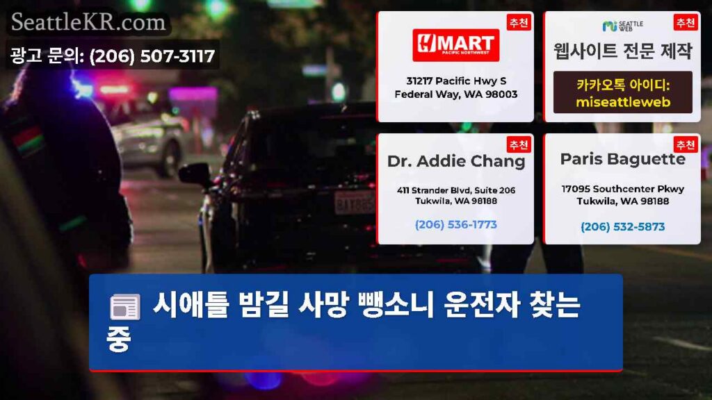 시애틀 밤길 사망 뺑소니 운전자 찾는 중