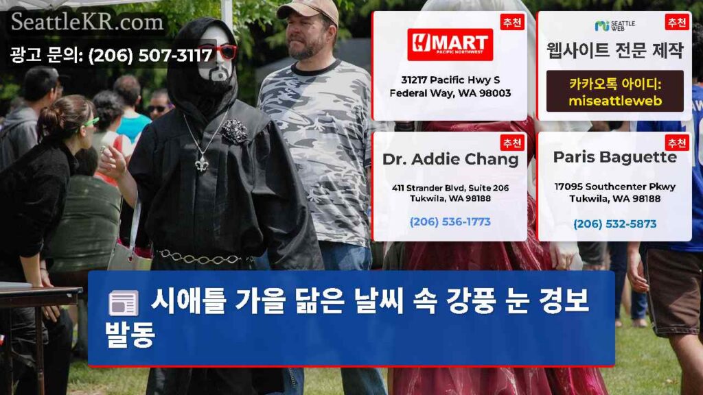 시애틀 가을 닮은 날씨 속 강풍 눈 경보 발동