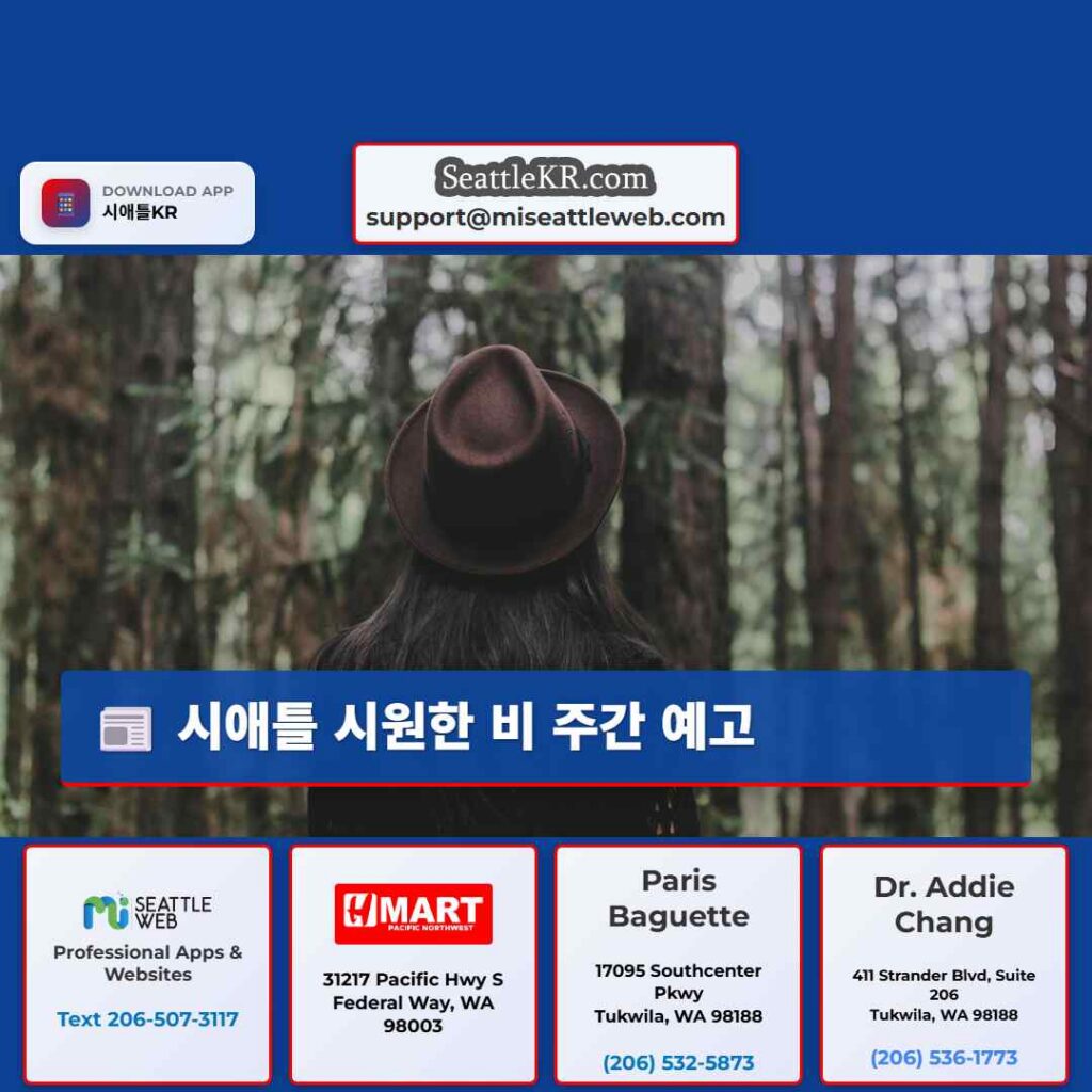 시애틀 날씨뉴스 3 시애틀 시원한 비 주간 예고