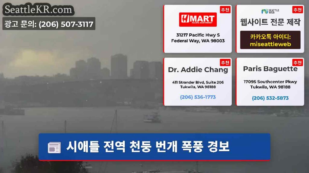 시애틀 전역 천둥 번개 폭풍 경보