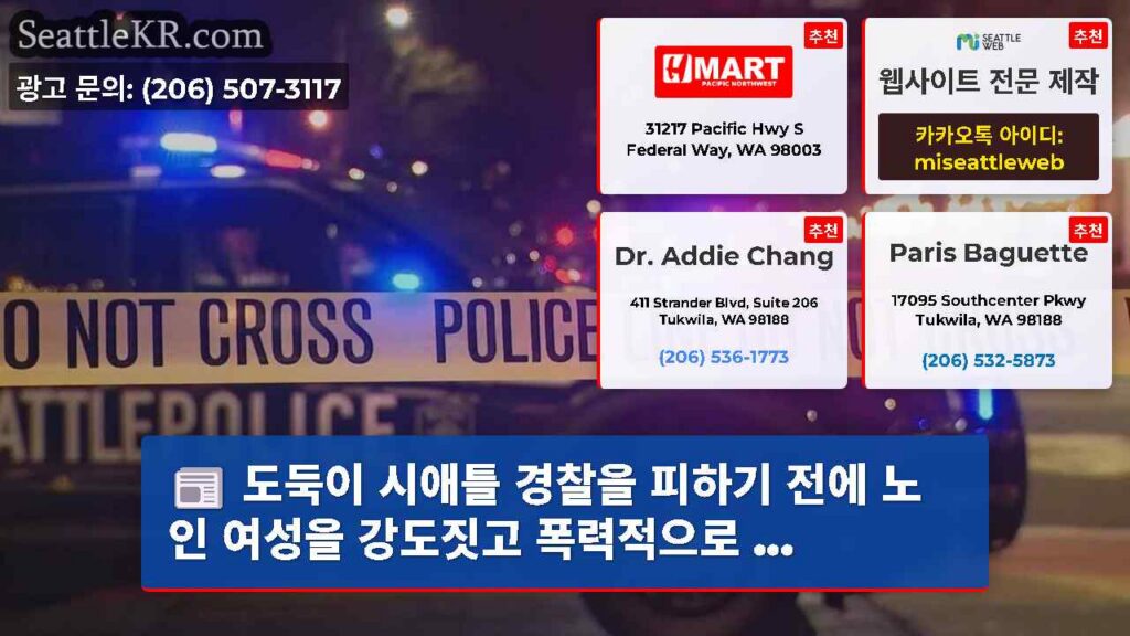 도둑이 시애틀 경찰을 피하기 전에 노인 여성을 강도짓고 폭력적으로 ...