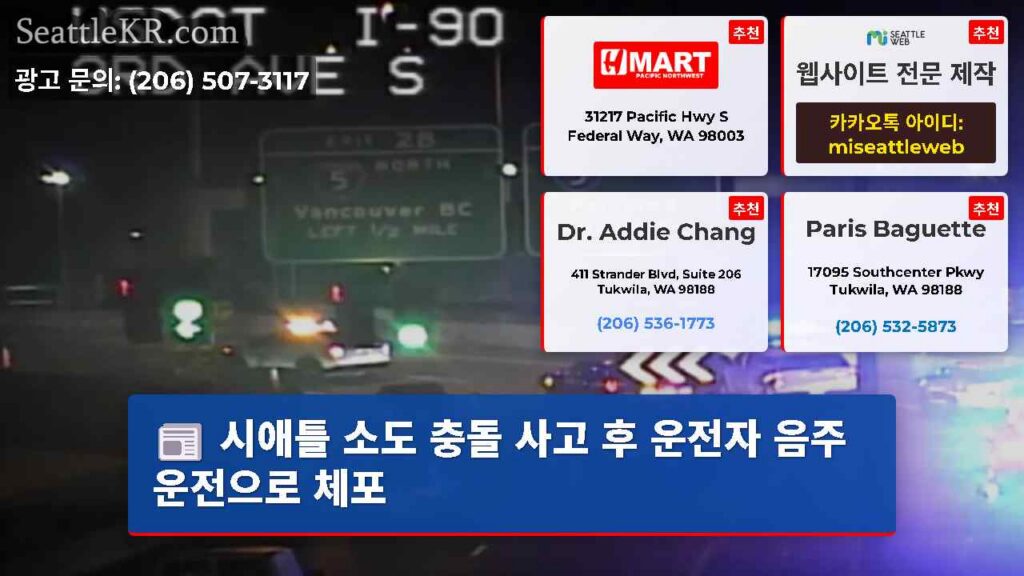 시애틀 소도 충돌 사고 후 운전자 음주 운전으로 체포