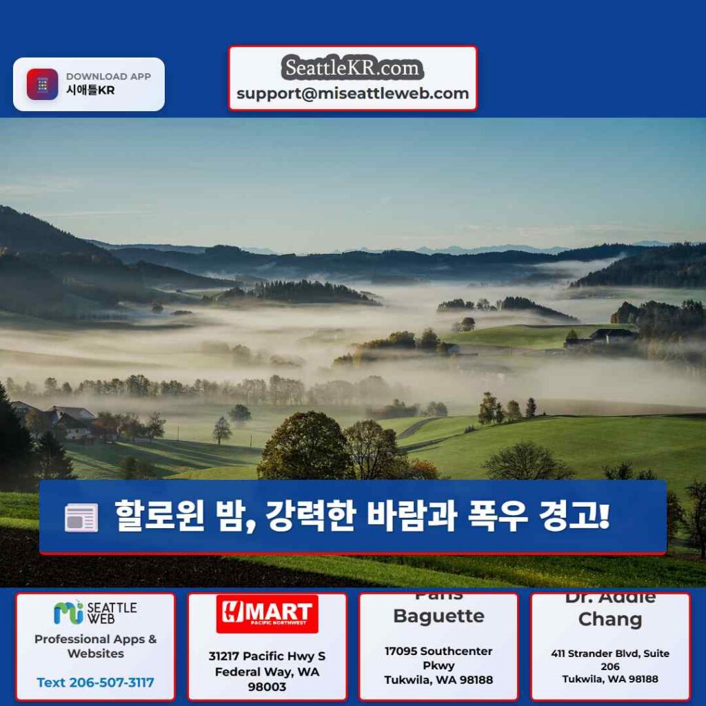 할로윈 밤, 강력한 바람과 폭우 경고!