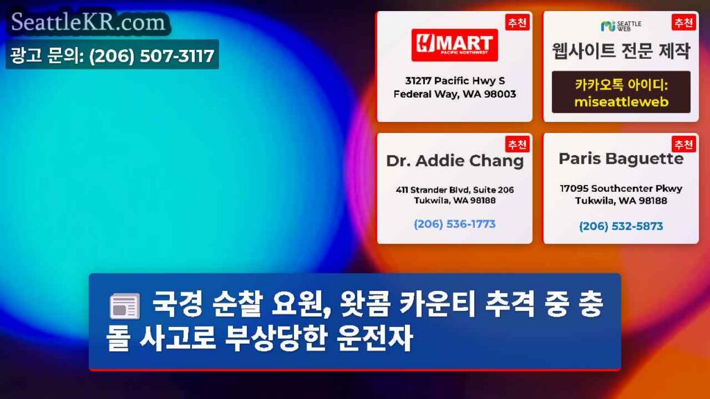 국경 순찰 요원, 왓콤 카운티 추격 중 충돌 사고로 부상당한 운전자