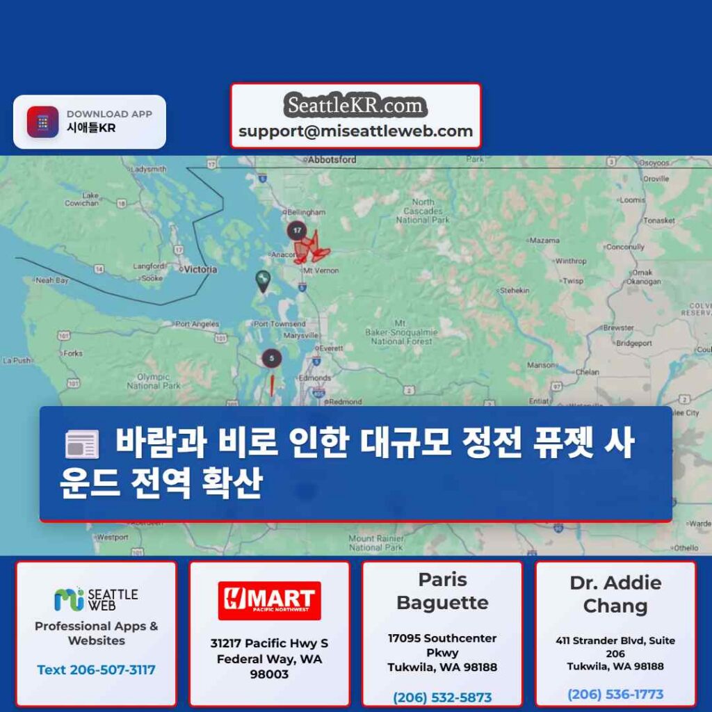 시애틀 날씨뉴스 7 바람과 비로 인한 대규모 정전 퓨젯 사운드 전역 확산