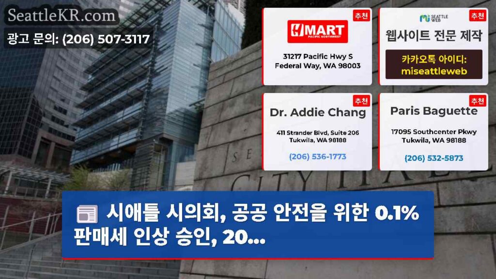 시애틀 시의회, 공공 안전을 위한 0.1% 판매세 인상 승인, 20...