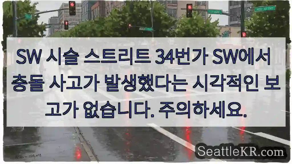 SW 시슬 스트리트 34번가 SW에서 충돌 사고가 발생했다는 시각적인 보고가 없습니다.