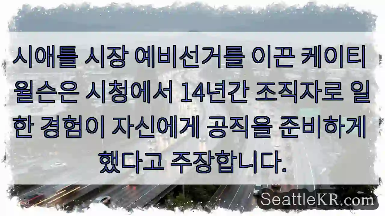 시애틀 시장 예비선거를 이끈 케이티 윌슨은 시청에서 14년간 조직자로 일한 경험이