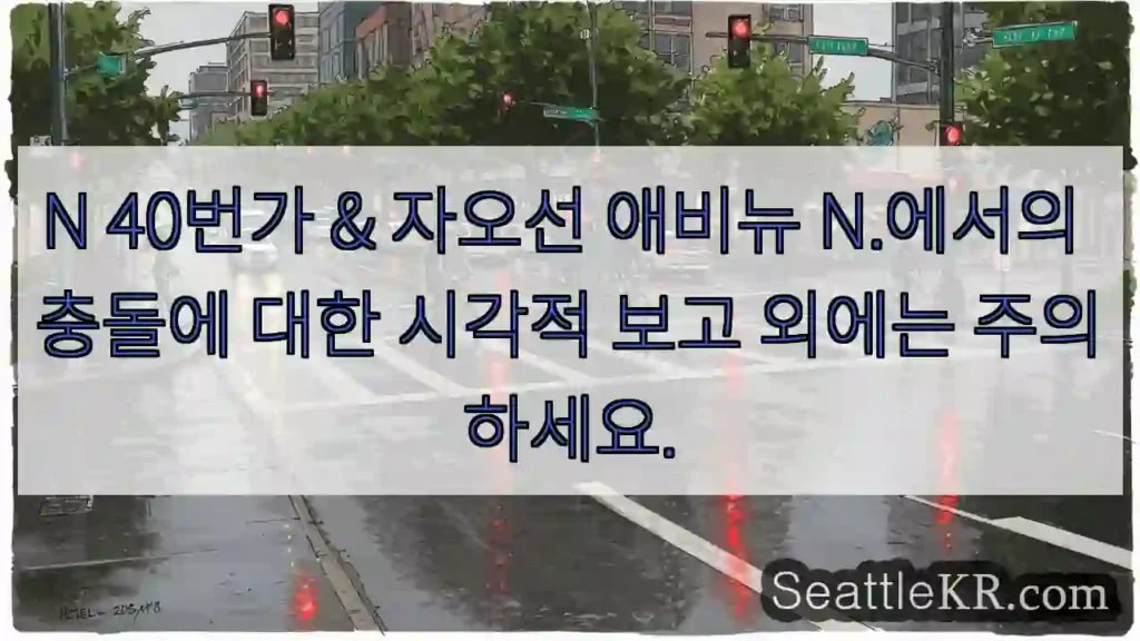 N 40번가 & 자오선 애비뉴 N.에서의 충돌에 대한 시각적 보고 외에는 주의하세요.
