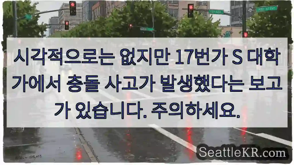 시각적으로는 없지만 17번가 S 대학가에서 충돌 사고가 발생했다는 보고가 있습니다.