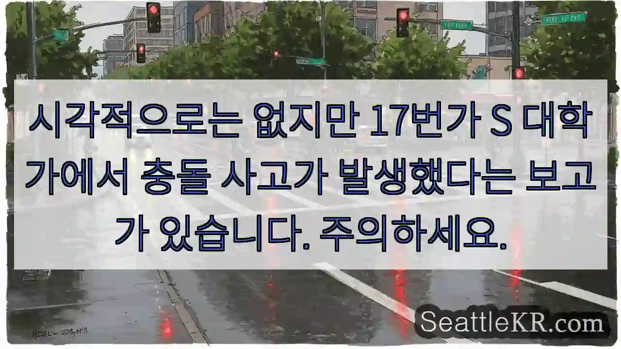 시각적으로는 없지만 17번가 S 대학가에서 충돌 사고가 발생했다는 보고가 있습니다.