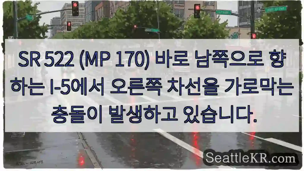 SR 522 (MP 170) 바로 남쪽으로 향하는 I-5에서 오른쪽 차선을 가로막는