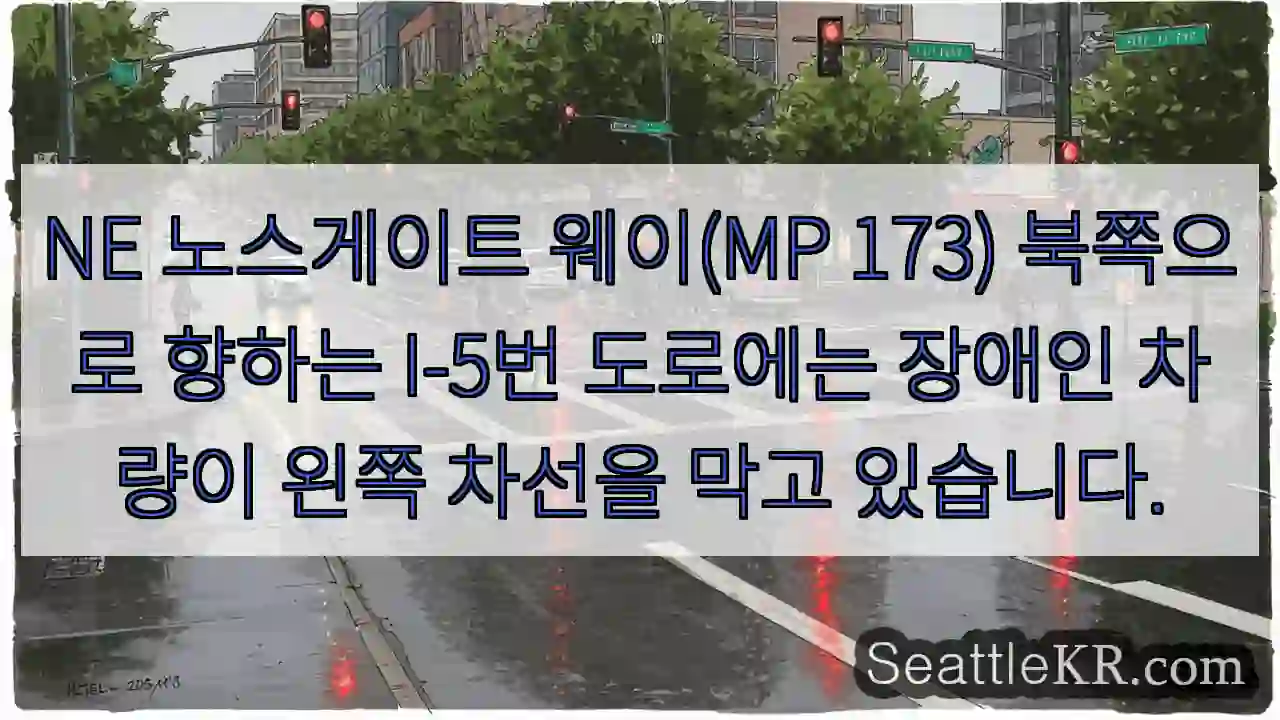 NE 노스게이트 웨이(MP 173) 북쪽으로 향하는 I-5번 도로에는 장애인 차량이 왼쪽
