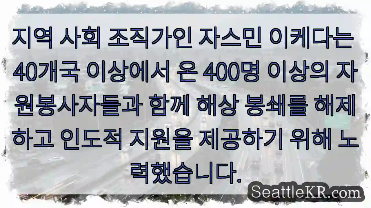 지역 사회 조직가인 자스민 이케다는 40개국 이상에서 온 400명 이상의 자원봉사자들과