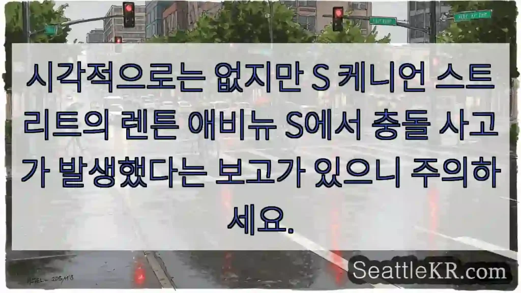 시각적으로는 없지만 S 케니언 스트리트의 렌튼 애비뉴 S에서 충돌 사고가 발생했다는