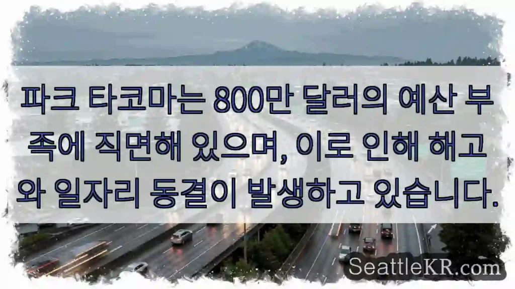 파크 타코마는 800만 달러의 예산 부족에 직면해 있으며, 이로 인해 해고와 일자리