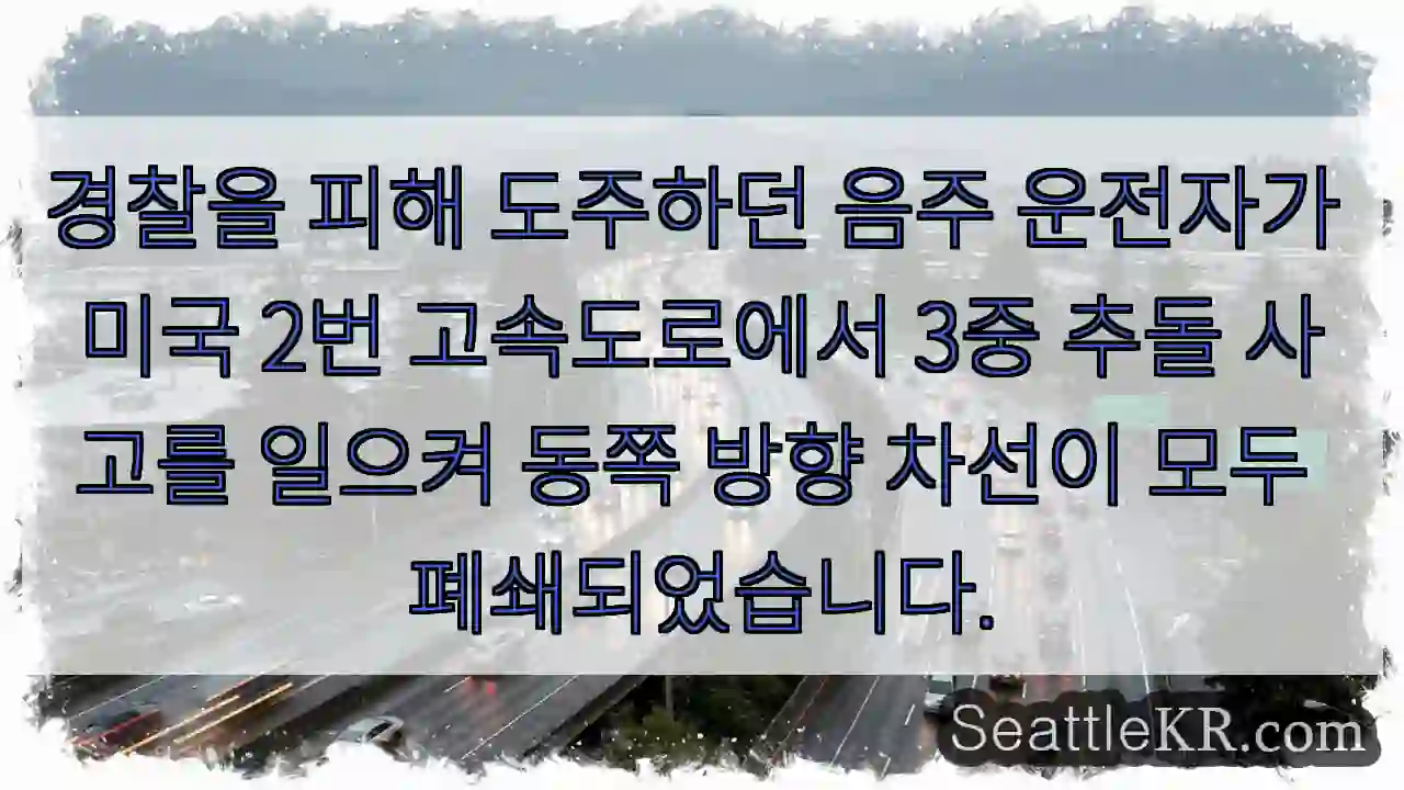 경찰을 피해 도주하던 음주 운전자가 미국 2번 고속도로에서 3중 추돌 사고를 일으켜 동쪽