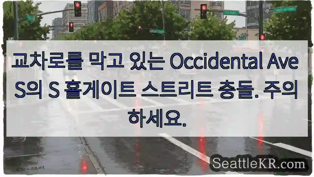 교차로를 막고 있는 Occidental Ave S의 S 홀게이트 스트리트 충돌.
