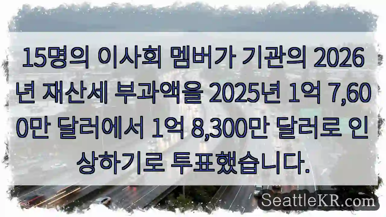 15명의 이사회 멤버가 기관의 2026년 재산세 부과액을 2025년 1억 7,600만