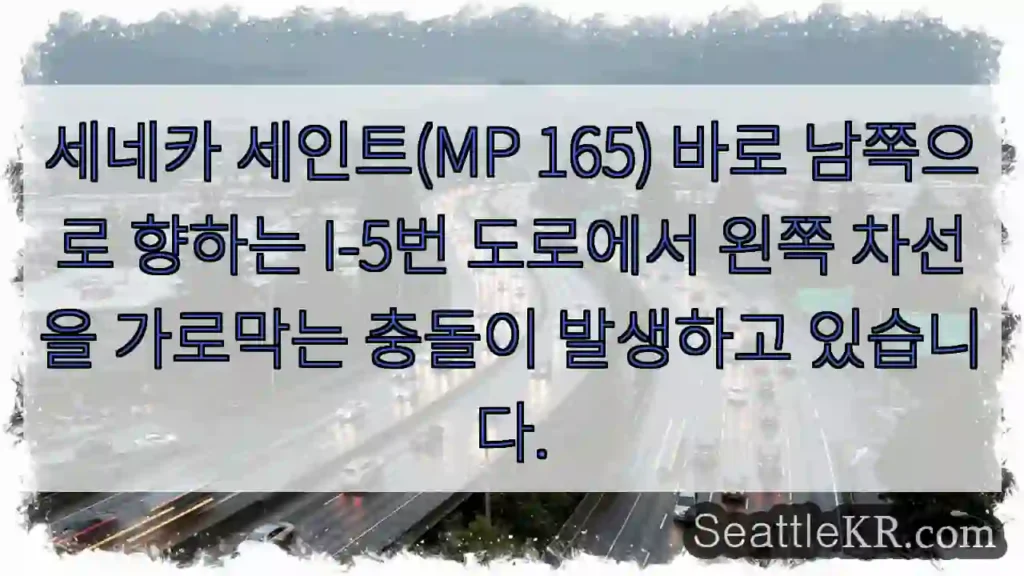 세네카 세인트(MP 165) 바로 남쪽으로 향하는 I-5번 도로에서 왼쪽 차선을 가로막는