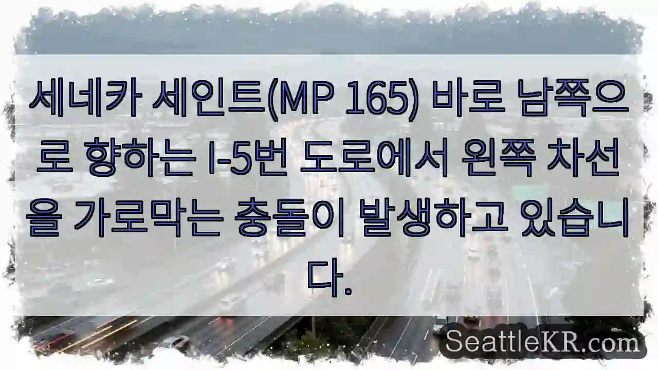 세네카 세인트(MP 165) 바로 남쪽으로 향하는 I-5번 도로에서 왼쪽 차선을 가로막는