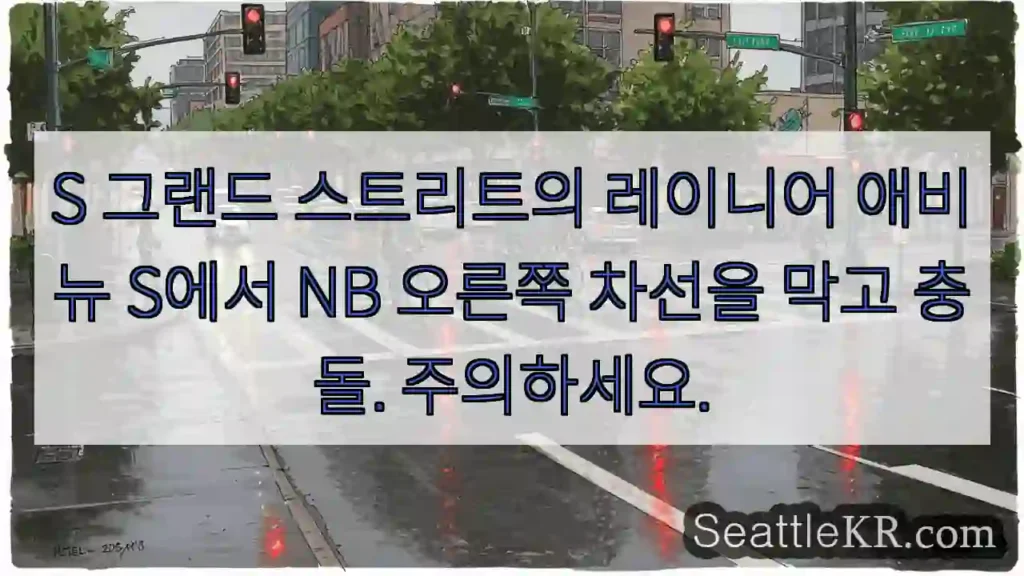 S 그랜드 스트리트의 레이니어 애비뉴 S에서 NB 오른쪽 차선을 막고 충돌. 주의하세요.