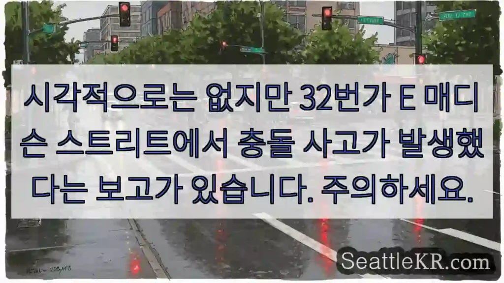 시각적으로는 없지만 32번가 E 매디슨 스트리트에서 충돌 사고가 발생했다는 보고가